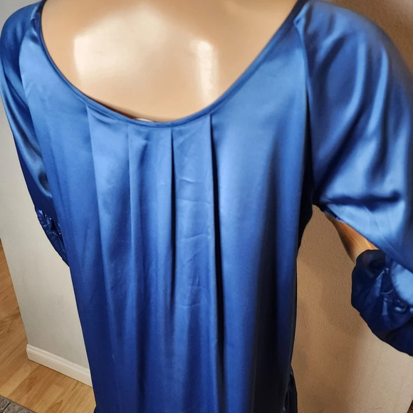 Diane Von Furstenberg Silk Blue Mini Dress Size 4 Ruffle Hem Bubble Sleeves - Picture 7 of 16